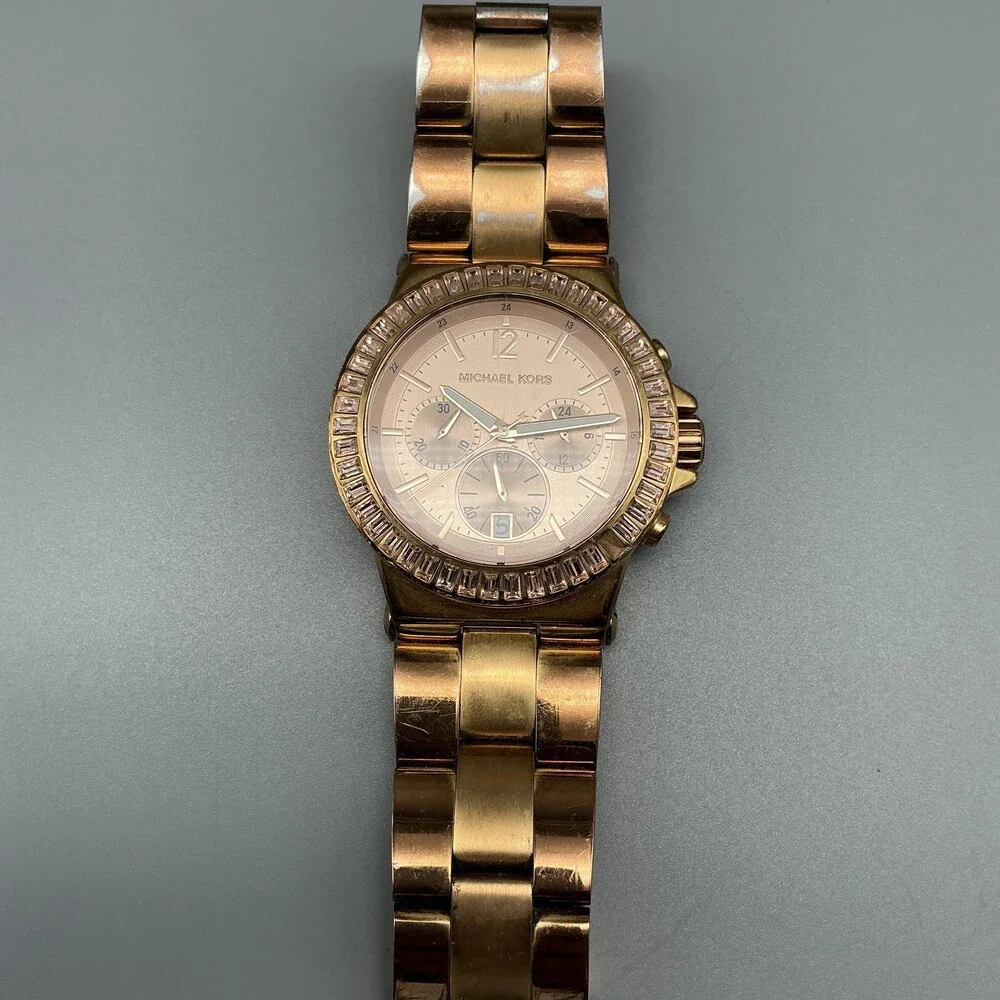 Michael Kors MK-5412 Womens Watch 41mm Crystal Bezel Chronograph New Battery 7